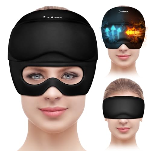 Migraine Relief Cap with Gel Eye Mask Headache Relief Cap Ice Head Wrap Hot and Cold Therapy Hat Gel Ice Cap for Headache Puffy Eyes Sinus and Tension Stress Relief Black